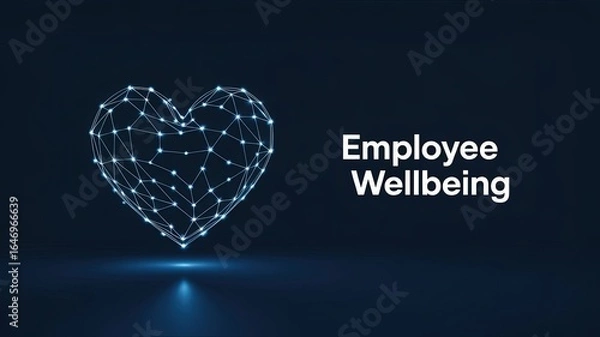 Fototapeta Employee Wellbeing Focus: The image embodies a visual representation of employee wellbeing, featuring a geometric heart formed by interconnected points, set against a dark.