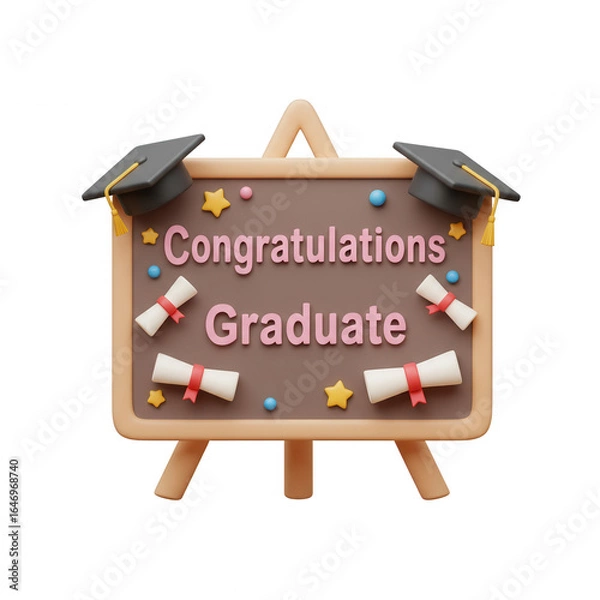 Fototapeta Congratulations Graduation Concept in Cartoon 3D Style with Transparent Background Design.