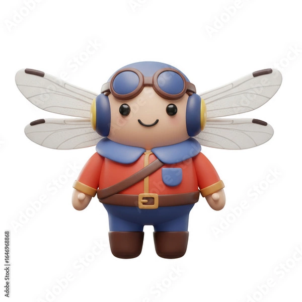 Fototapeta Cartoon Character Aviator With Wings Standing On Transparent Background And Smiling
