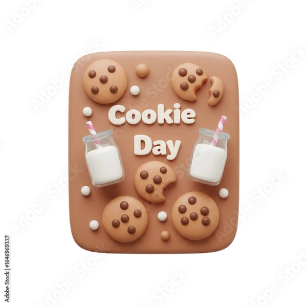 Fototapeta Happy Cookie Day With Some Cookies And Cream Rendered On Transparent Background