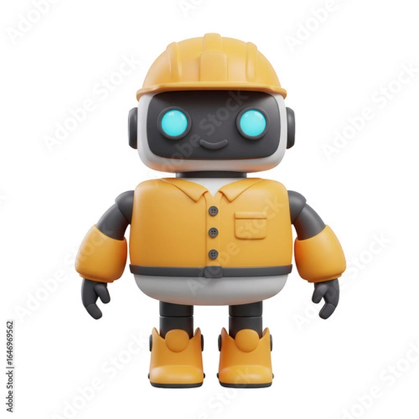Fototapeta Yellow Robot Construction Worker With Helmet Character Mascot Stand On Transparent Background
