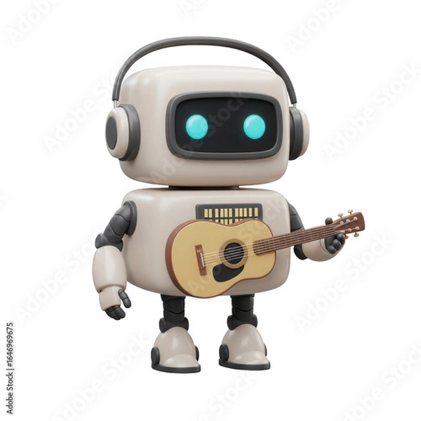 Fototapeta 3D Rendering Of Robot Playing Guitar On A transparent Background