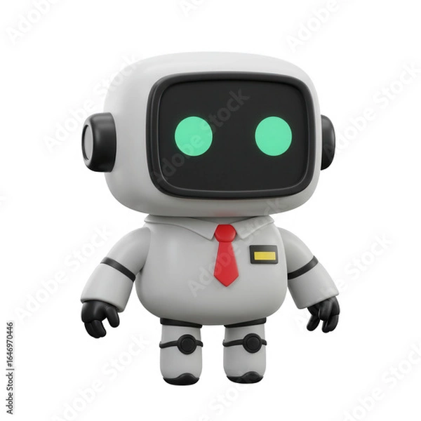Fototapeta Cute White Robot Character Standing Proudly Against A Transparent Background Concept