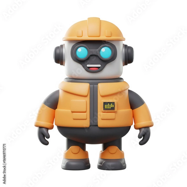 Fototapeta 3D Render Construction Robot Cartoon Character Wearing Hard Transparent Background Hat And Vest