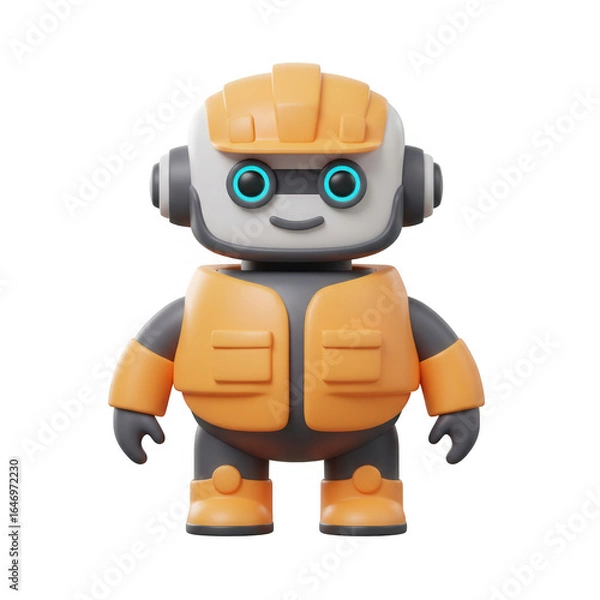 Fototapeta Cute 3D Robot Character Wearing a Hard Hat and Safety Vest On transparent background