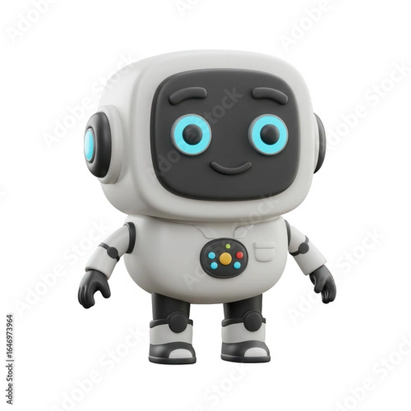 Fototapeta Cute And Friendly Robot 3D Illustration With transparent Background And Glowing Eyes
