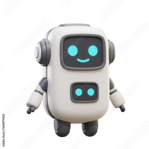 Fototapeta Adorable Robotic Friend: A Cheerful White And Gray Robot On Transparent Background