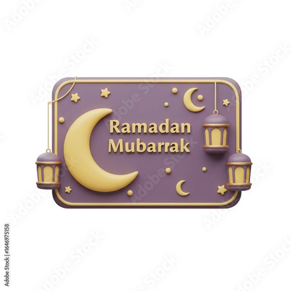 Fototapeta Ramadan Mubarak Celebration With Moon Stars And Hanging Lanterns On Transparent Background