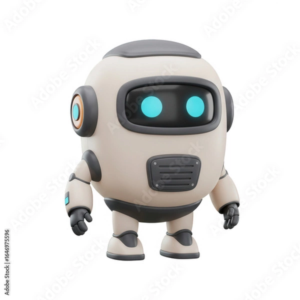 Fototapeta Cute Futuristic Robot Character With Blue Eyes on Transparent Background 3D Render