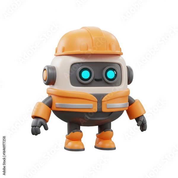 Fototapeta Cute Cartoon Robot Construction Worker Isolated On Transparent Background 3d Rendering
