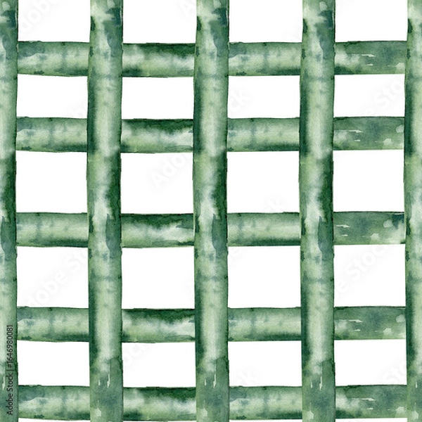 Fototapeta Seamless watercolor green checkered pattern. Hand drawn watercolor stripes collected in a checkered pattern isolated on a white background. Abstract, graphic template.