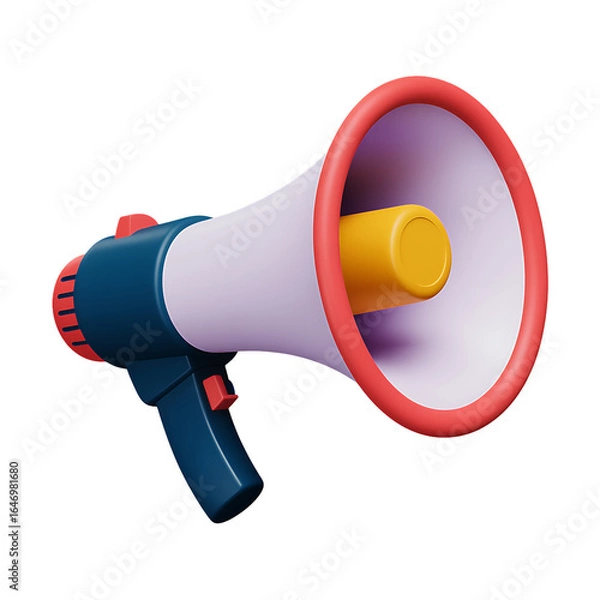 Fototapeta 3d render of a blue and red megaphone isolated on transparent background