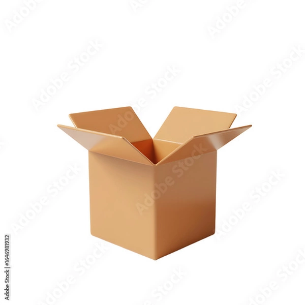 Obraz 3d render of an open brown cardboard box isolated on transparent background