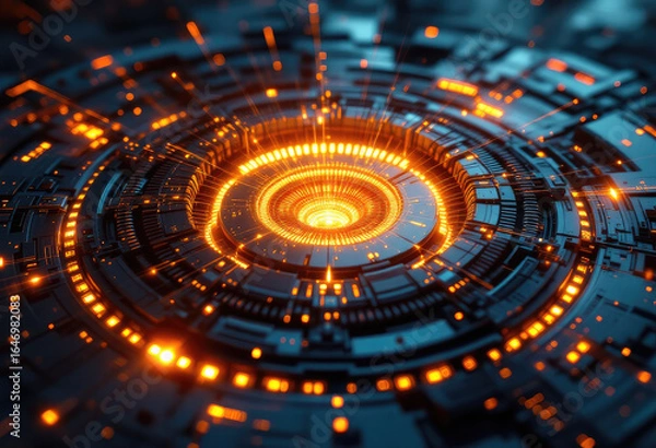 Fototapeta Abstract Circular Orange Glow Technology Pattern Transparent Background