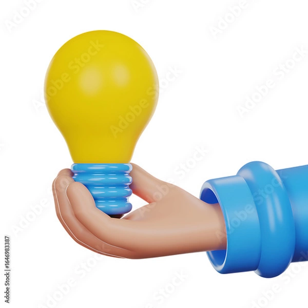 Fototapeta 3d hand holding a yellow lightbulb isolated on transparent background