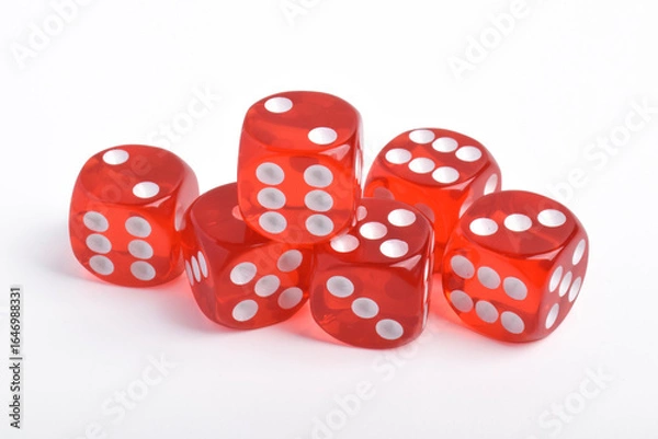 Fototapeta Many red dices isolated on white background