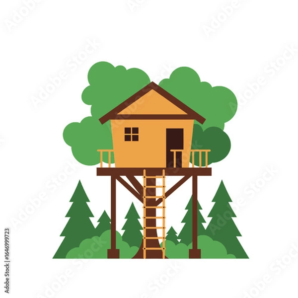 Fototapeta Charming Treehouse Nestled Among Lush Green Trees