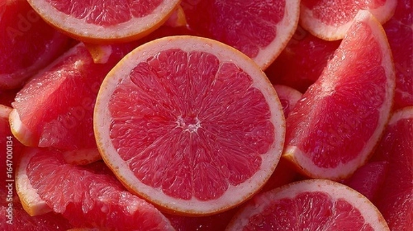 Fototapeta Close-up view of sliced grapefruits.
