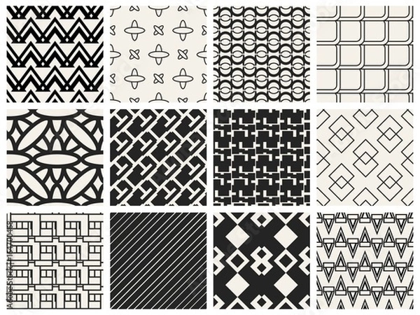 Fototapeta Abstract concept vector monochrome geometric pattern. Black and white minimal background. Creative illustration template. Seamless stylish texture. For wallpaper, surface, web design, textile, decor.