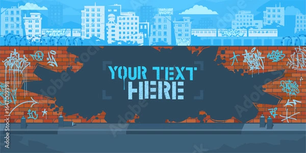 Obraz Cool Contour Of Graffiti Piece On The Brick Wall Blank Template For Your Text Vector Background