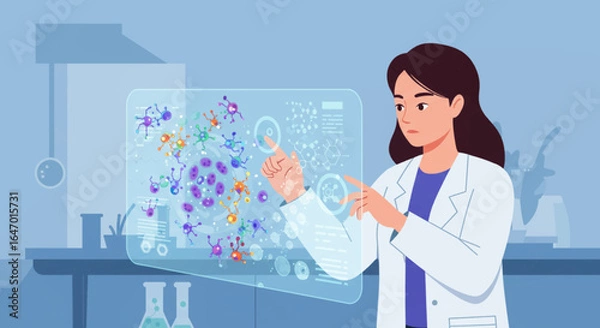 Fototapeta Scientist Analyzing Microscopic Organisms on Futuristic Display