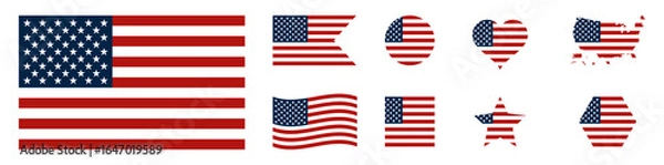 Obraz USA Flag Icons Set – Stars and Stripes Shapes and Map Vector