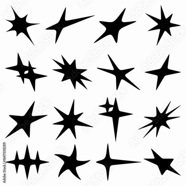 Obraz Black abstract star shapes set on white background