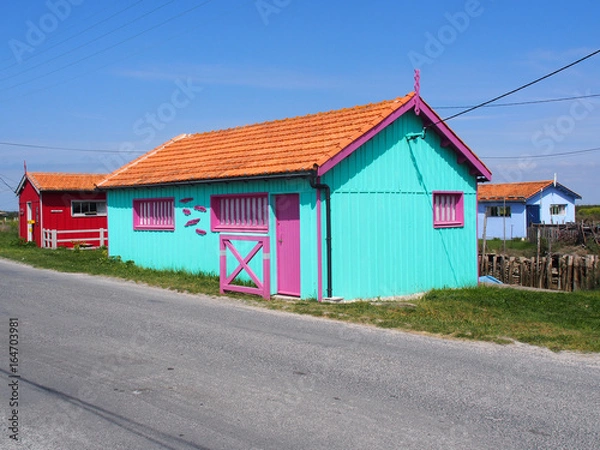 Fototapeta Cabanes colorées de la Baudissière, ile d'Oléron
