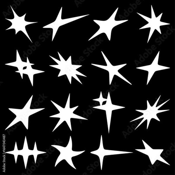 Fototapeta Set of Hand-Drawn Starburst Shapes on Black Background