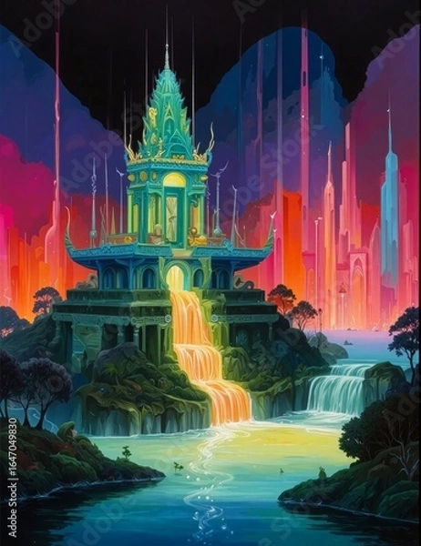 Fototapeta In an ethereal and vividly luminescent universe a fant