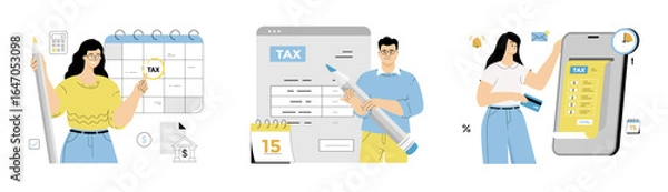 Fototapeta Paying tax online. Electronic wallet, online transfers and transactions. Flat vector illustration isolated on white background.	

