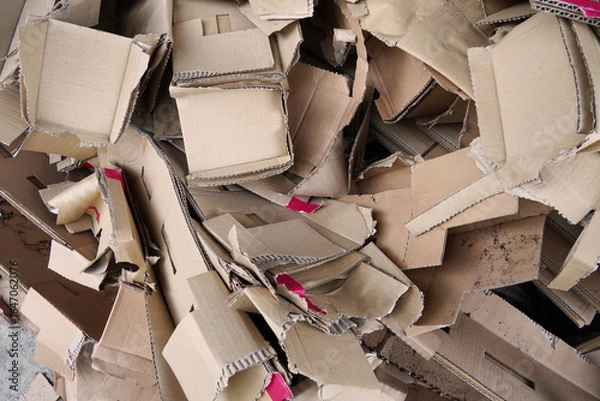 Obraz Pile of dismantled and loosely flattened cardboard boxes for recycling