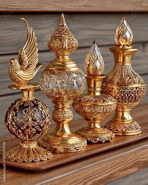 Fototapeta Traditional brass oil lamps with ornate patterns high resolution picture