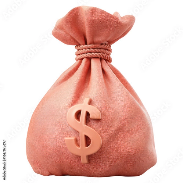 Obraz Colored Money Bag with Dollar Sign Embossed in Bright Orange Hue
