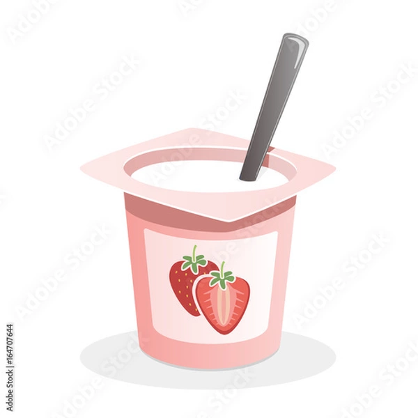 Obraz Truskawkowy jogurt z łyżką inside na białym tle