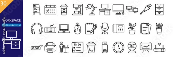 Obraz 30 Workspace Vector Icons - Minimal Line Pack
