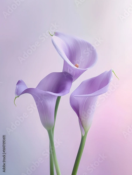 Fototapeta Lilac calla lilies on a soft matte pastel background