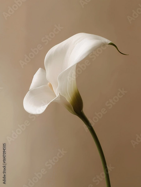 Fototapeta White calla lily on an isolated light brown background
