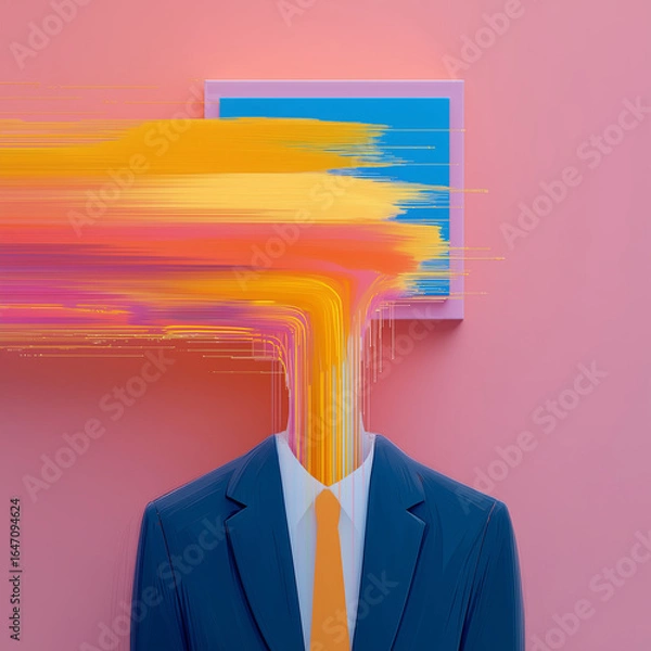 Fototapeta Suit Figure with Paintbrush Head and Stress Motif