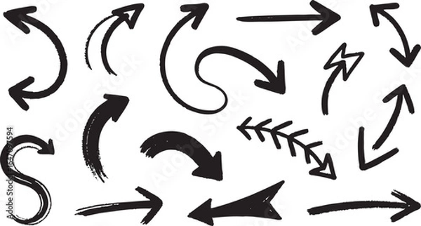 Fototapeta Various hand drawn arrows and shapes isolated on white background