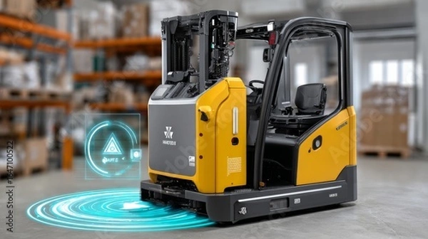 Fototapeta Optimizing warehouse operations smart forklifts transform modern distribution center efficiency