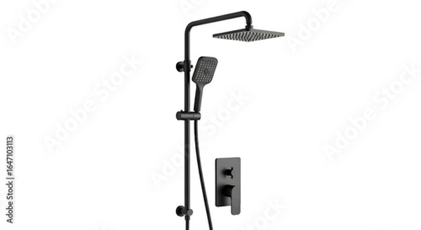Fototapeta Shower System Fixture Shines in Matte Black Finish on Transparent Background, Bathroom Fixture and Plumbing