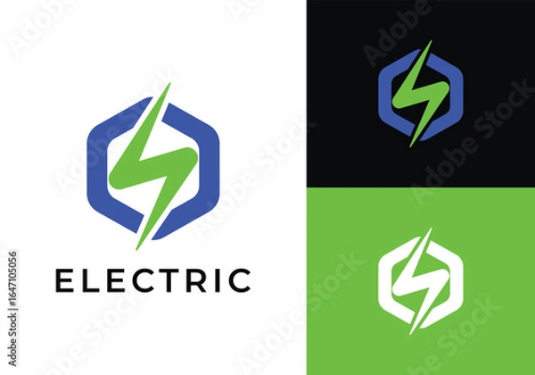 Fototapeta This is a lightning bolt logo with a hexagon frame in simple neon colors. This logo is suitable for tech companies, battery manufacturing companies, energy companies, and such.