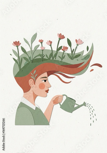 Fototapeta Metaphorical Illustration of Personal Growth and Self-Care - Textured Art of Nurturing Mental Health and Wellbeing
