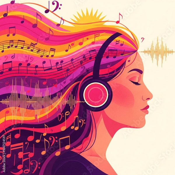 Fototapeta Abstract Illustration of the Power of Music and Sound - Textured Art of Listening, Emotion, and Creative Harmony