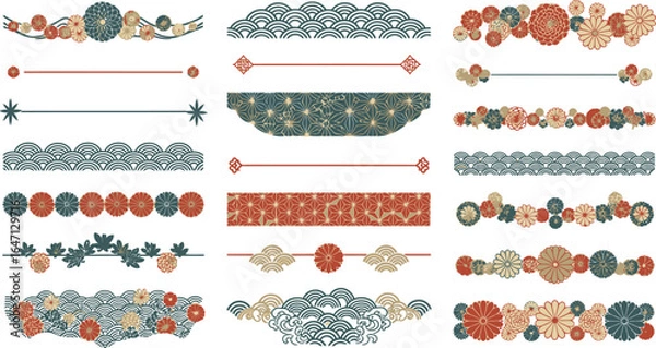Obraz Elegant Japanese floral and wave decorative borders and dividers