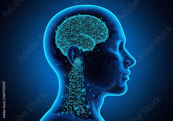 Fototapeta Conceptual Illustration of Artificial Intelligence and Big Data - Textured Graphic Art of Machine Learning and Information Technology