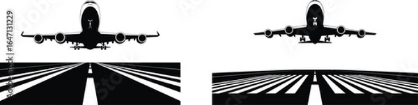 Obraz Silhouette of a jet airplane taking off from a runway
