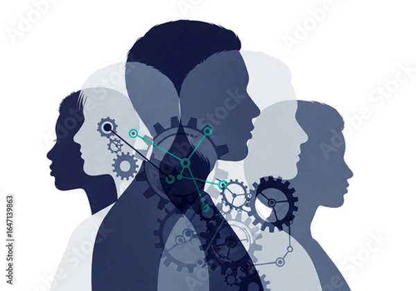 Fototapeta Abstract Business Illustration of Teamwork, Synergy, and Corporate Collaboration - Textured Art for Company Culture and Unity