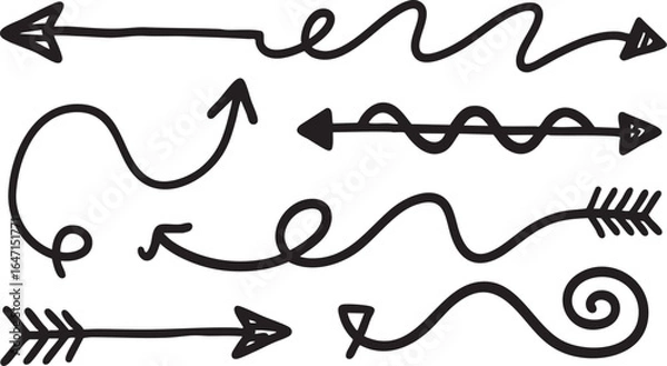 Fototapeta Various handdrawn black arrows and directional symbols isolated on white background